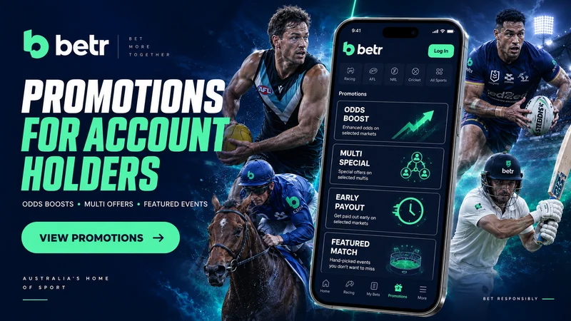 Promotions tab inside a betr account showing odds boosts for existing customers