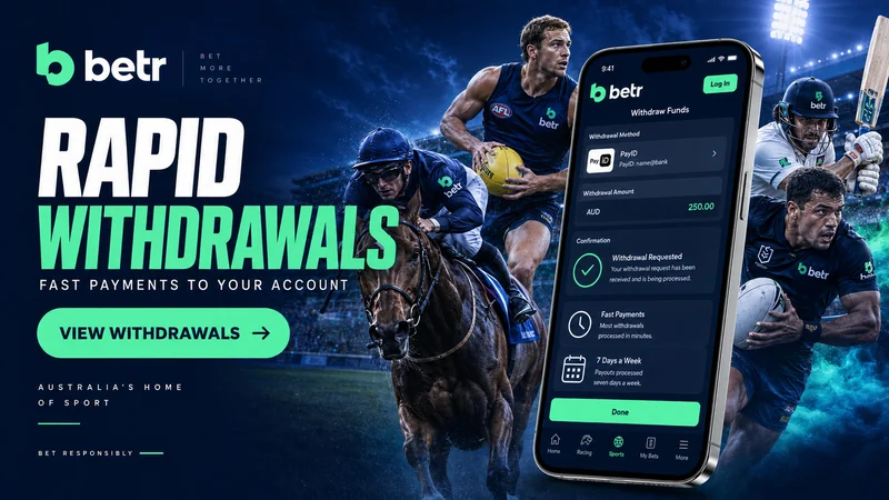 Rapid Withdrawals confirmation screen at betr with payout timing